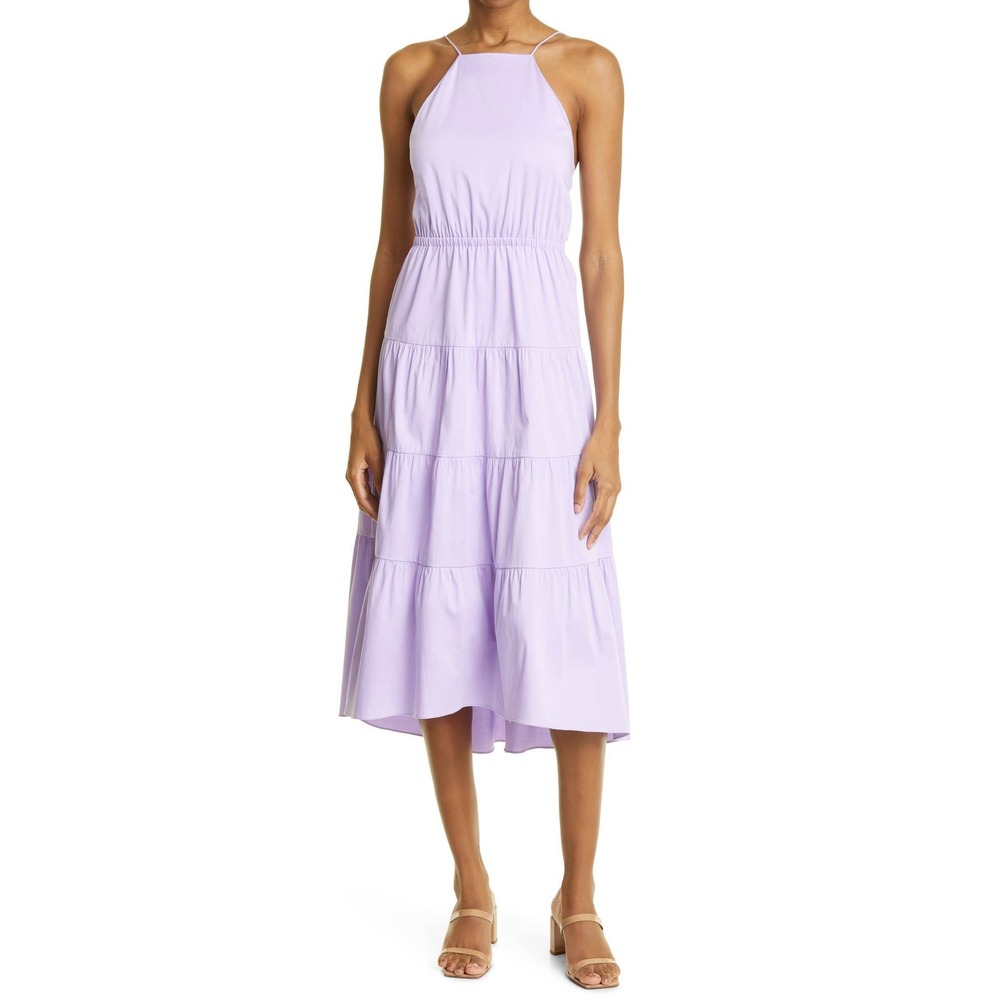 Alice + Olivia 12 Cotton Hartley Lilac Purple Tiered Halter Midi Dress Tie Back